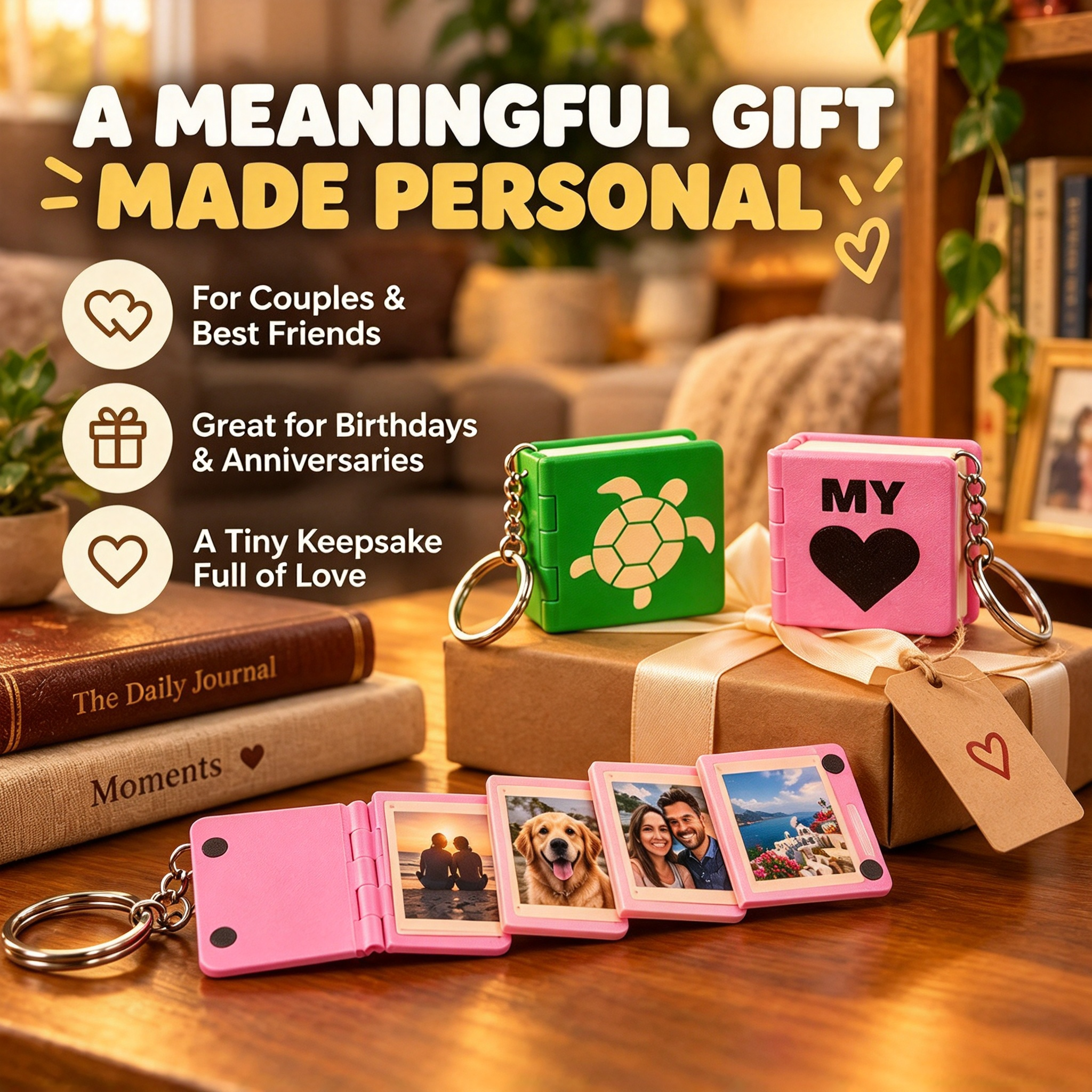 🔥 LAST DAY 49% OFF 🔥 KEY BOOK - Custom Mini Photo Book Keychain | Personalized Gift 📖🔑