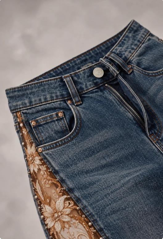 🔥 LAST DAY 49% OFF 🔥 Lace Floral Embroidery Rhinestone Flare Jeans | Western Boho Bell Bottom Pants 🤠✨