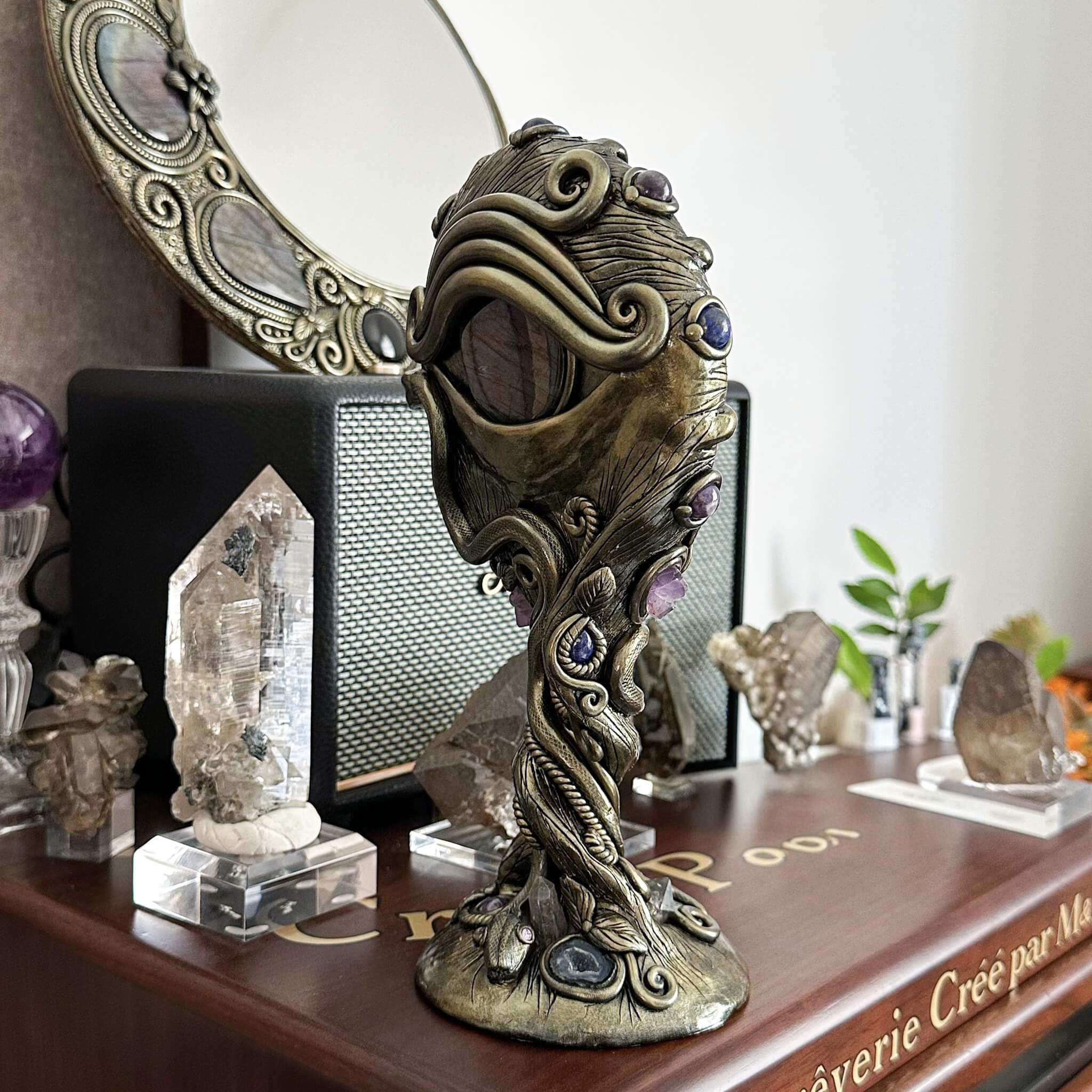 🧙Natural Black Obsidian Mirror/ Witch Crystal Decor