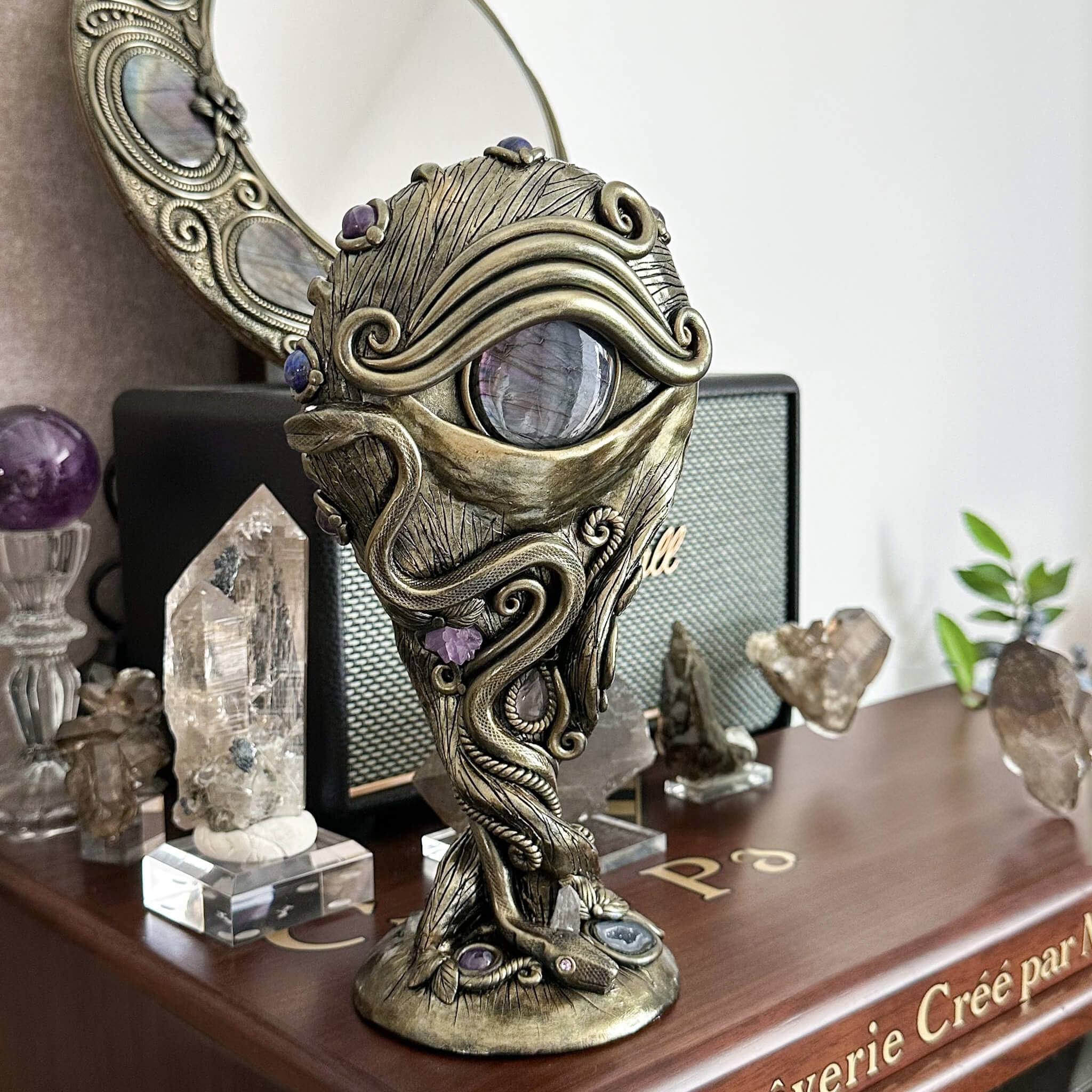 🧙Natural Black Obsidian Mirror/ Witch Crystal Decor