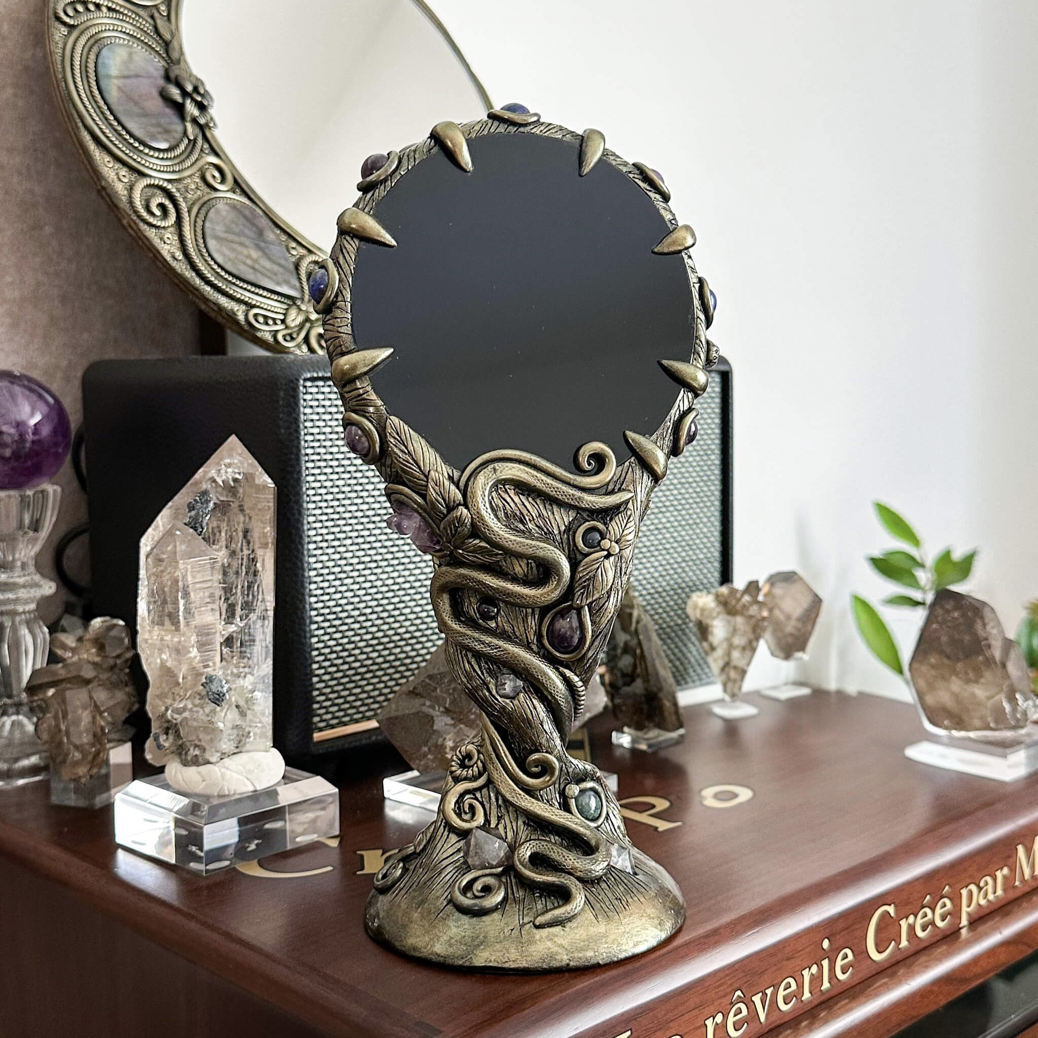 🧙Natural Black Obsidian Mirror/ Witch Crystal Decor