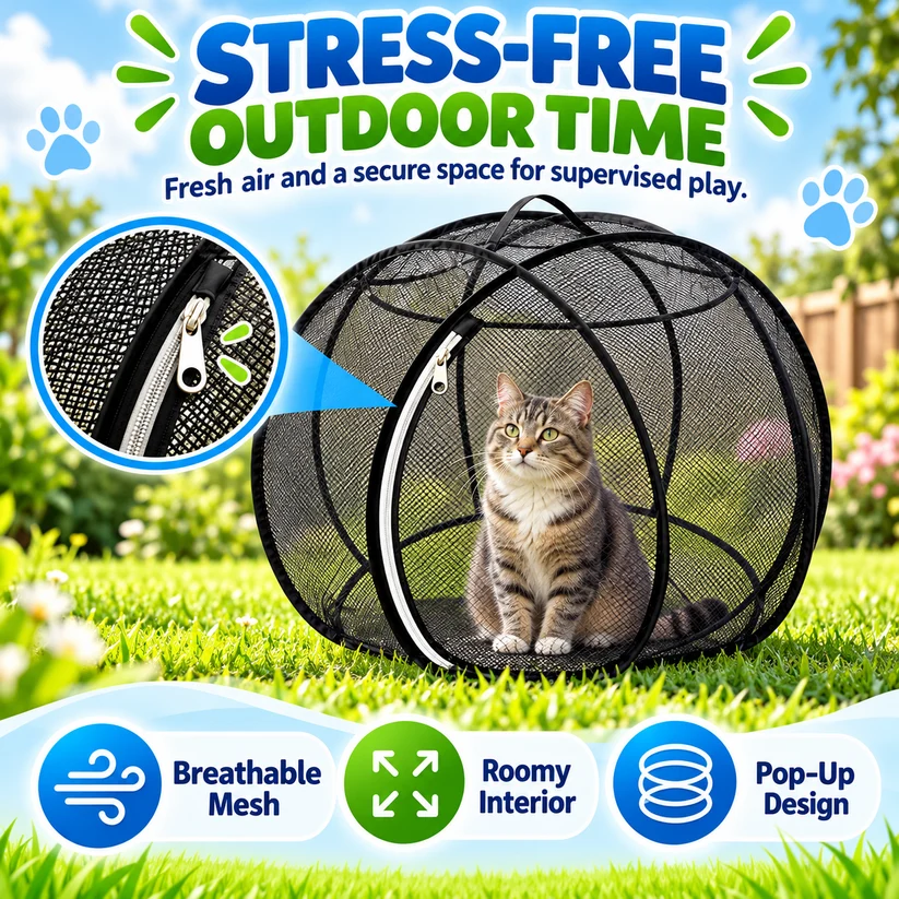 🔥 LAST DAY 49% OFF 🔥 Portable Pop-Up Cat Playpen | Breathable Mesh Enclosure for Indoor & Outdoor 🐱🌿