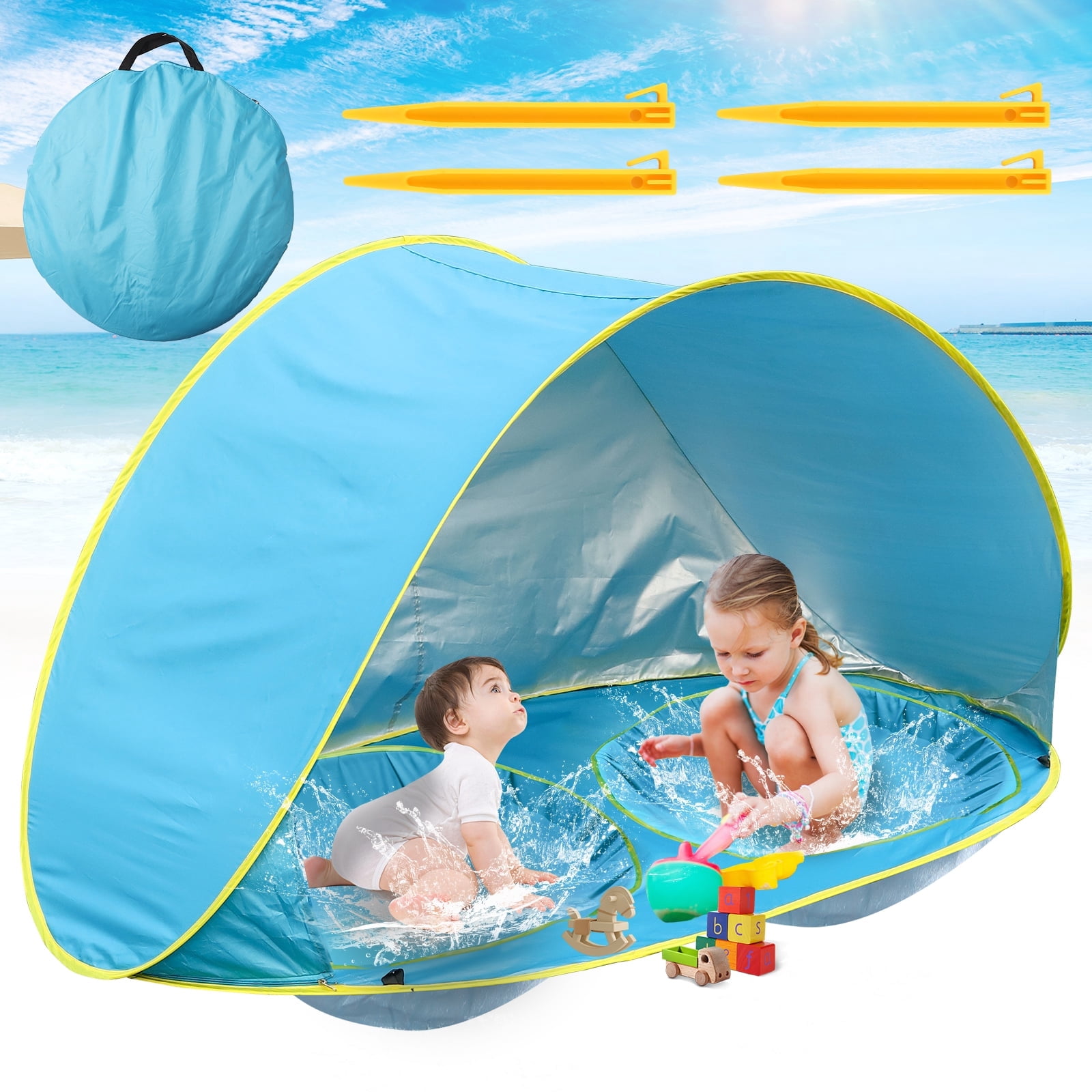 Qtree Portable Baby Beach Tent Baby Beach Tent-2 Pools Pop Up UPF 50+ Sunshade With Carry Bag, Portable For Travel,Beach,Camping,Indoor