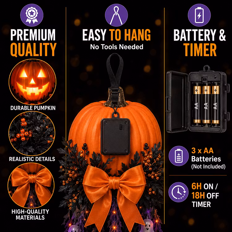 🎃 Haunted Glow – Lighted Pumpkin & Ghost Door Cascade 👻