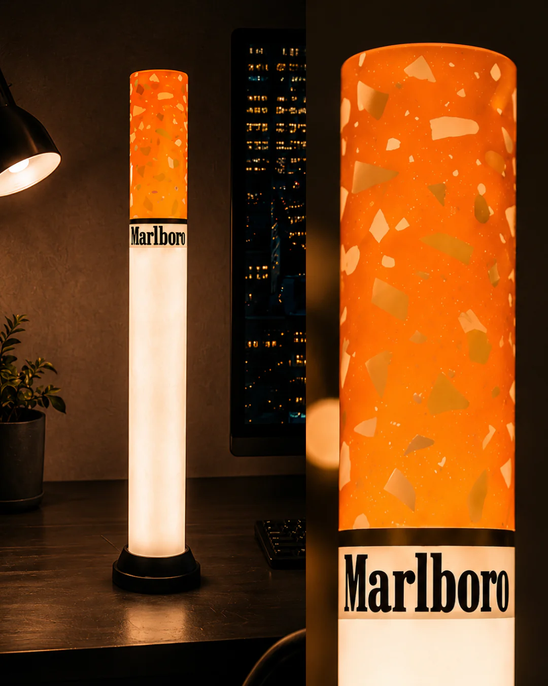 🚬 Cigarette Tube Shaped Marlboro Style Floor Lamp | Retro Industrial Novelty Ambient Light