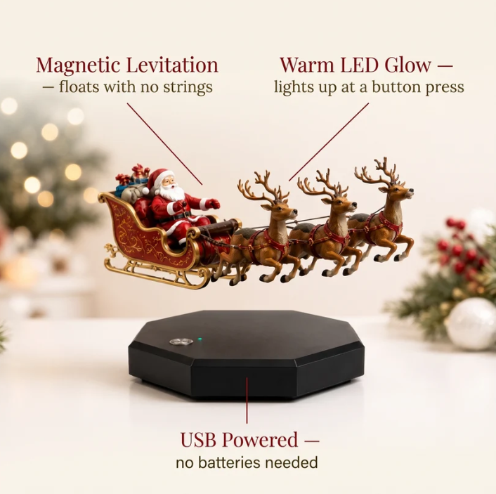 Santa’s Flight – Floating Christmas Decoration | Magnetic Levitation LED Display🎅