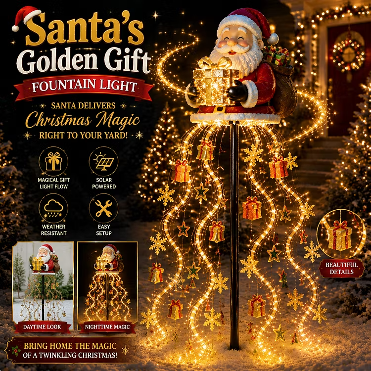 ❄️Santa's Gift Fountain Light – Solar Christmas Yard Stake Decor🎅