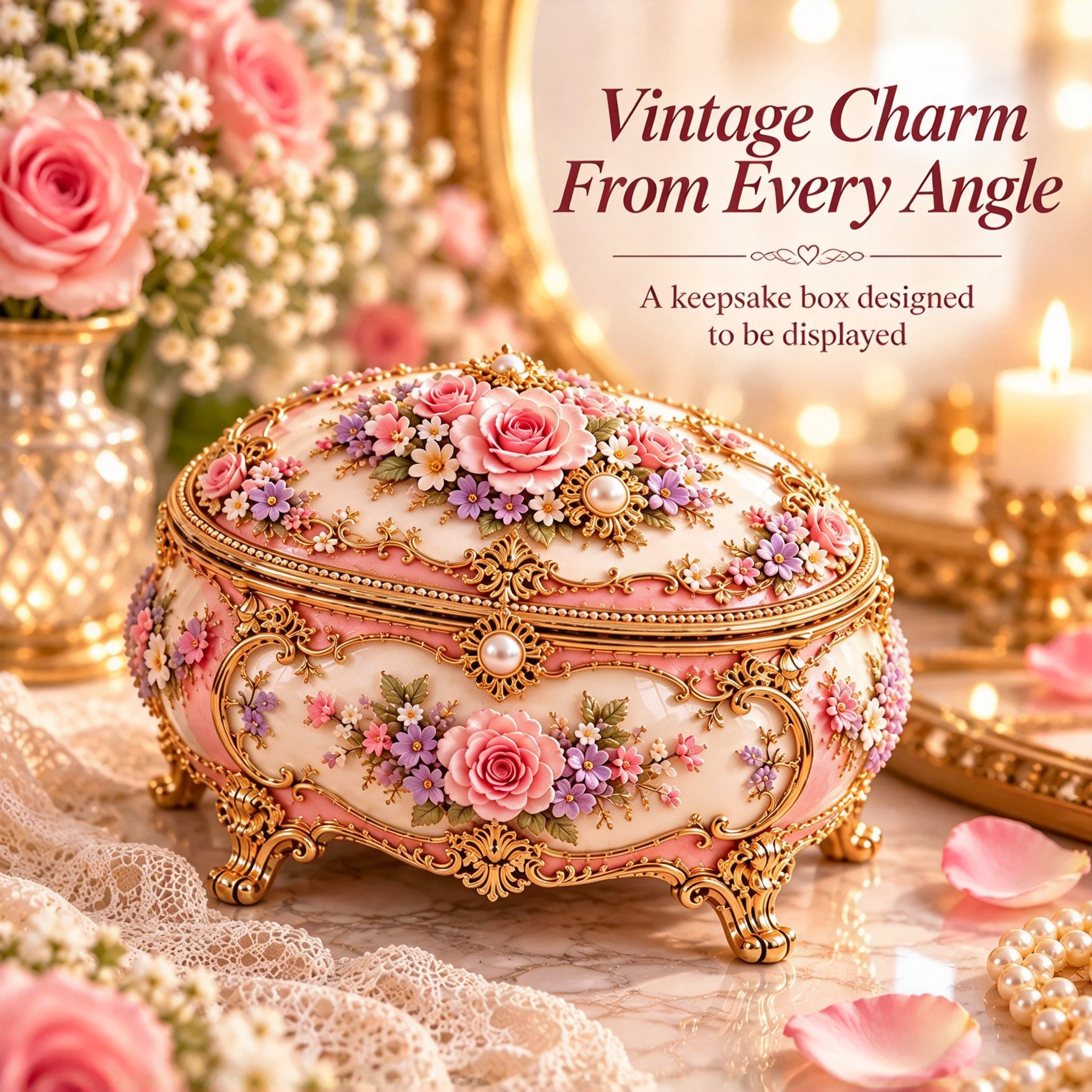 Closed vintage floral jewelry box