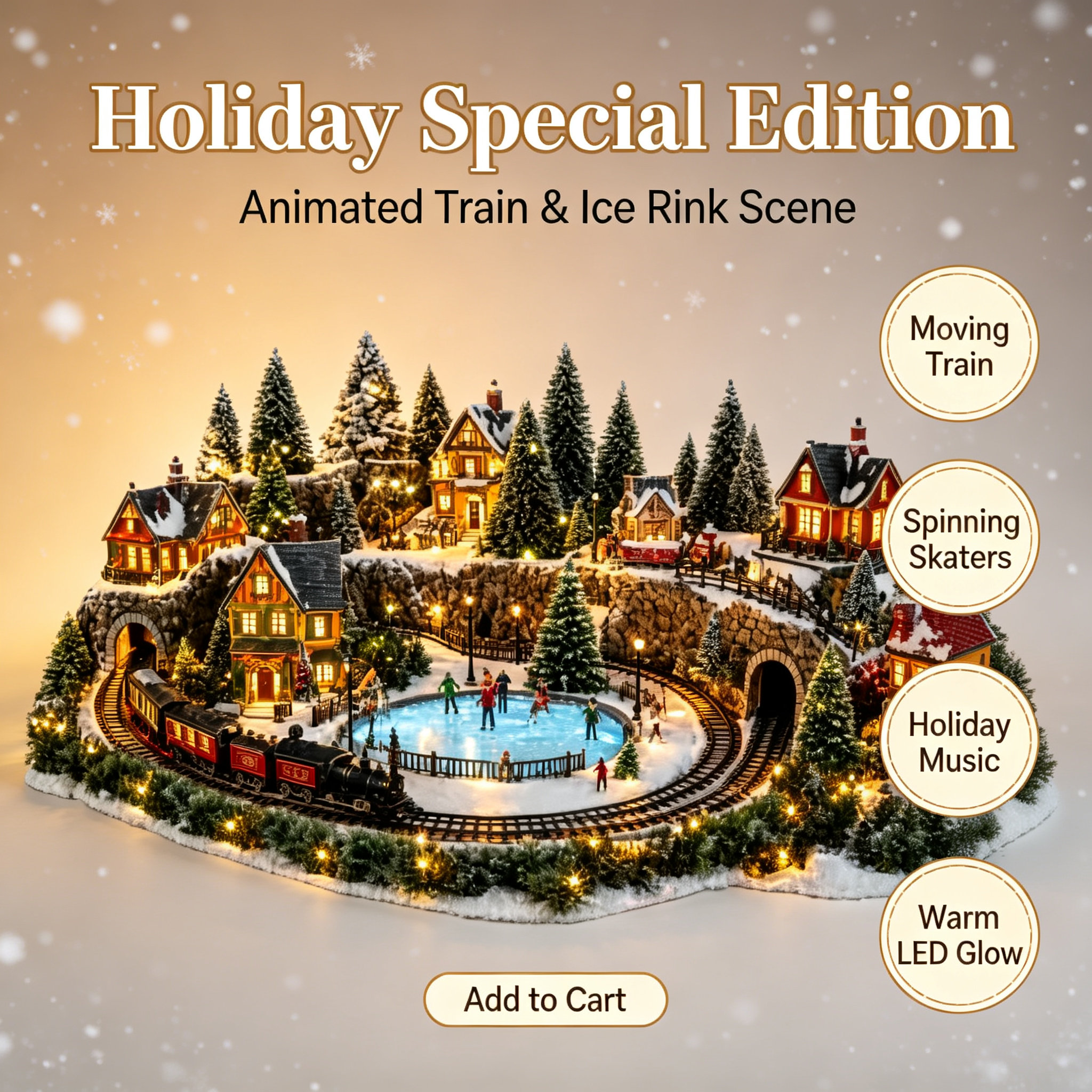 🔥 LAST DAY 49% OFF 🔥 Animated Holiday Train & Ice Rink Scene ✨