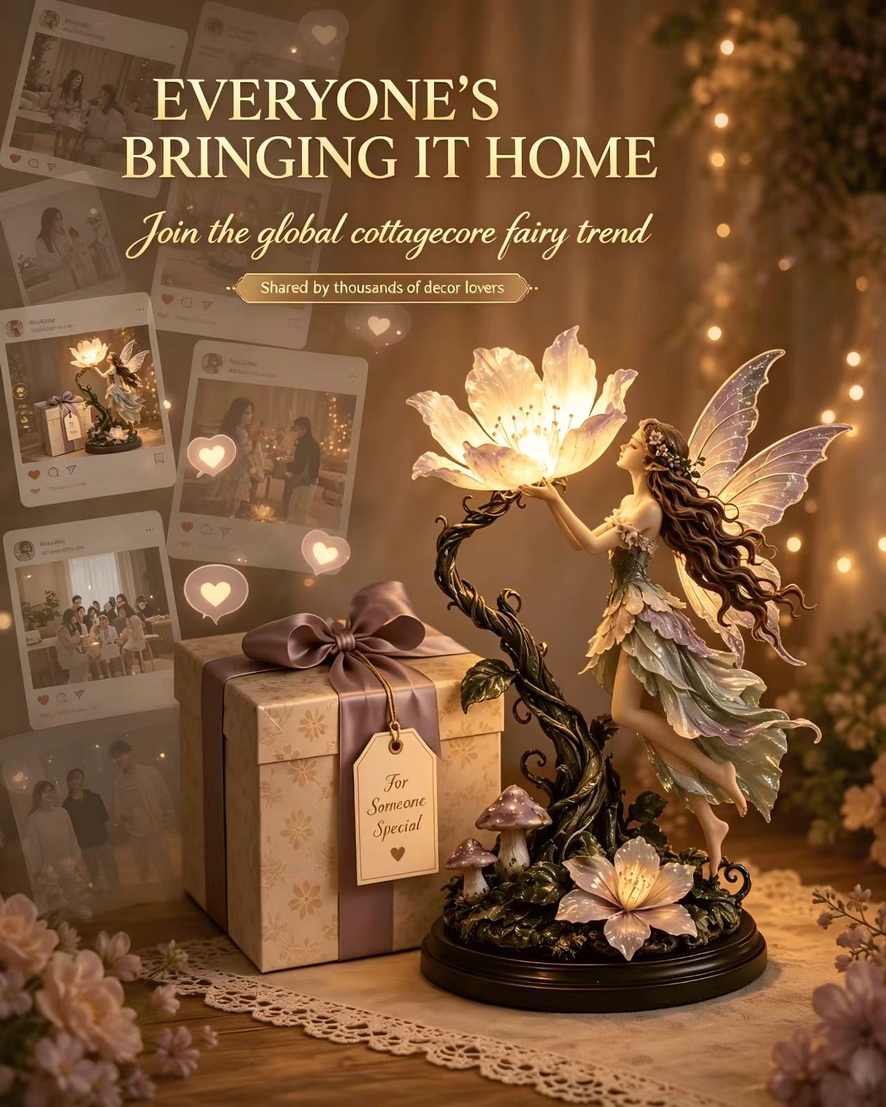 🎁💖Moonflower Fairy Accent Lamp, Light up with Warm White Lights🔥🤩