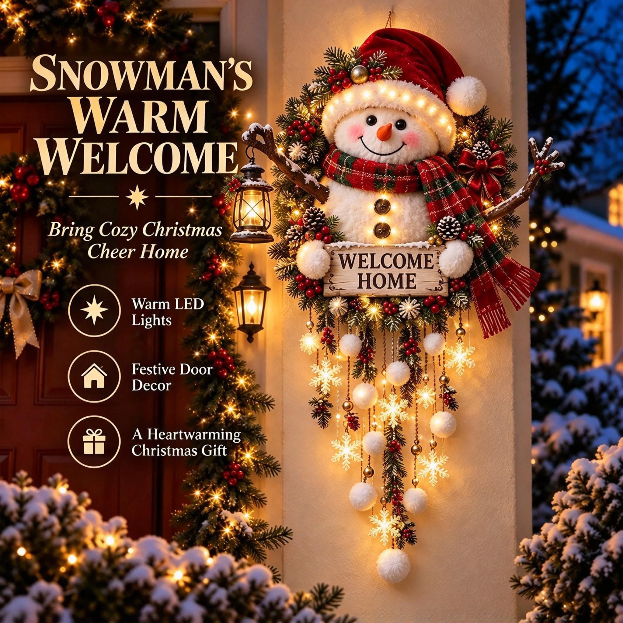 Christmas owl welcome decoration with festive greenery
