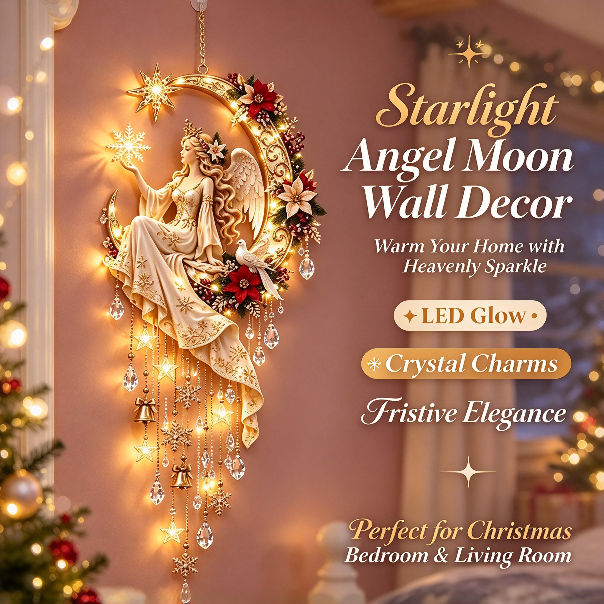 ✨ 49% OFF TODAY ✨ Starlight Angel Moon Wall Decor | Warm Your Home with Heavenly Sparkle 🕯️