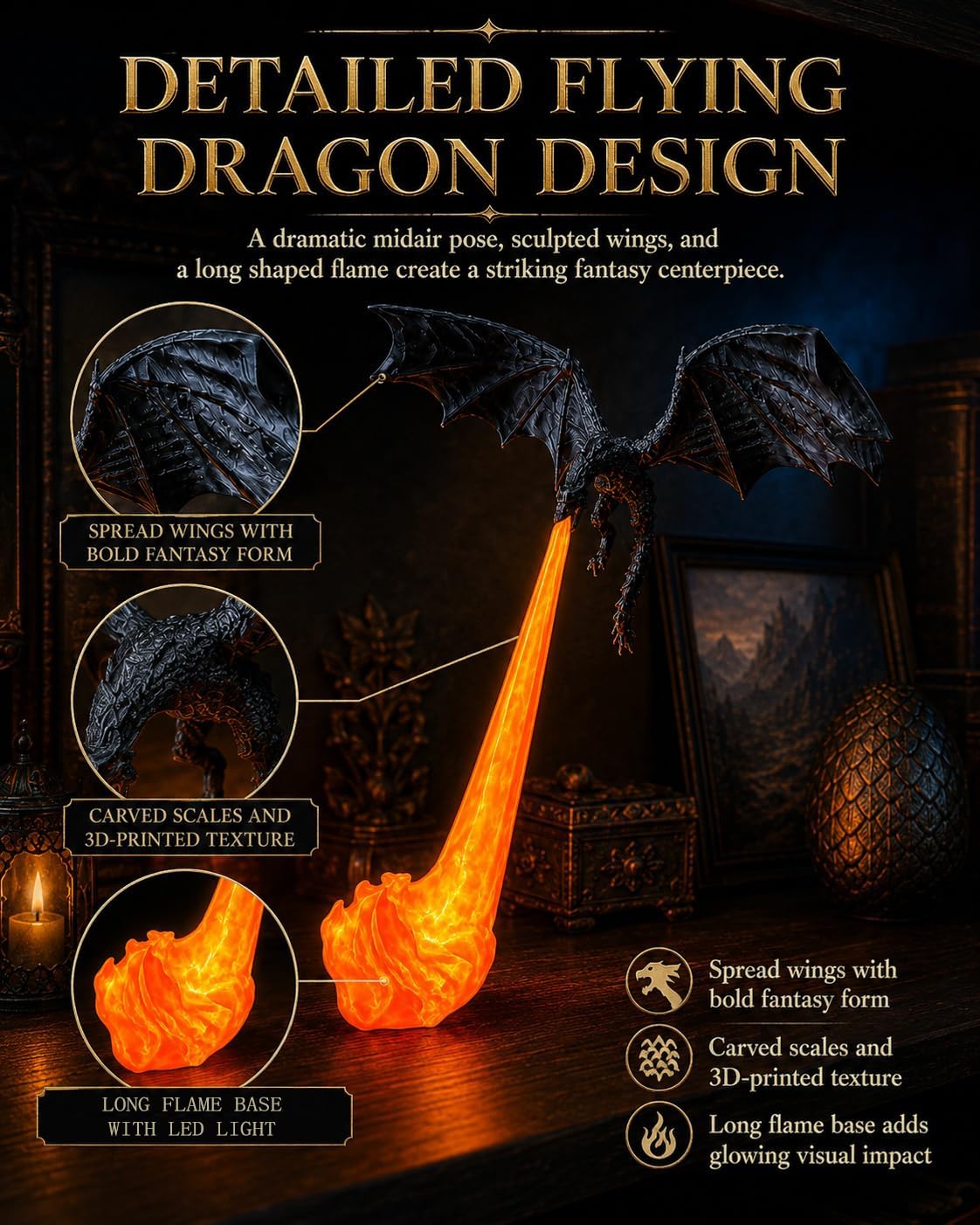 Dragon Bookshelf Nook Light – 3D Printed Fantasy Decor🔥