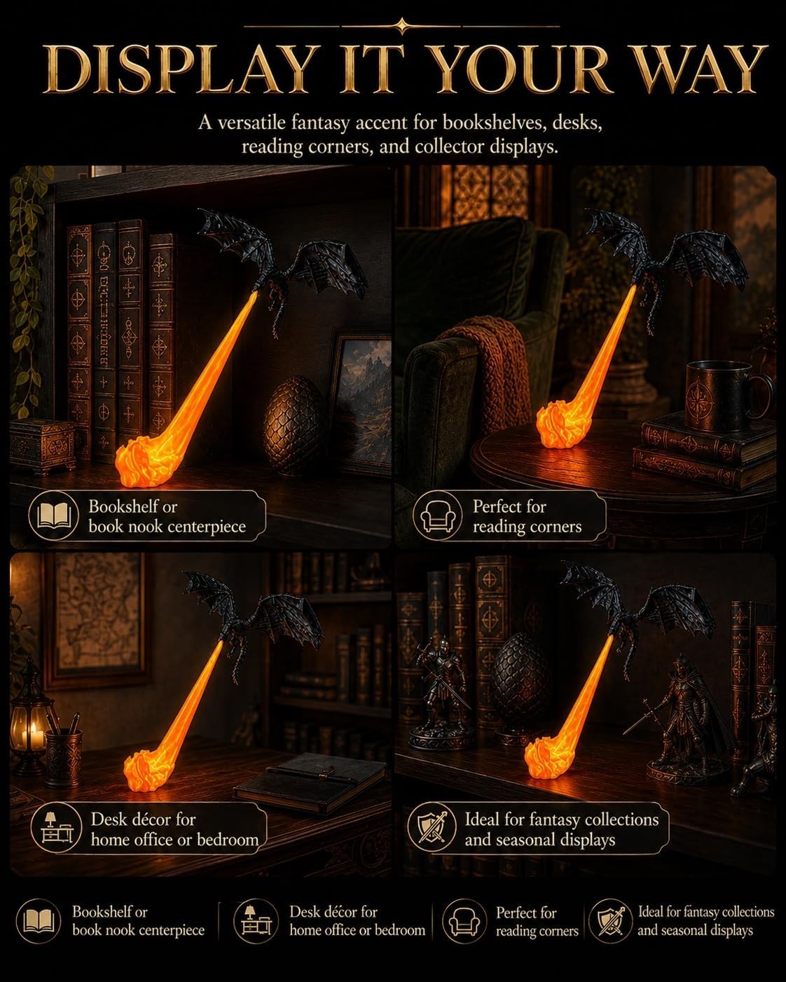 Dragon Bookshelf Nook Light – 3D Printed Fantasy Decor🔥