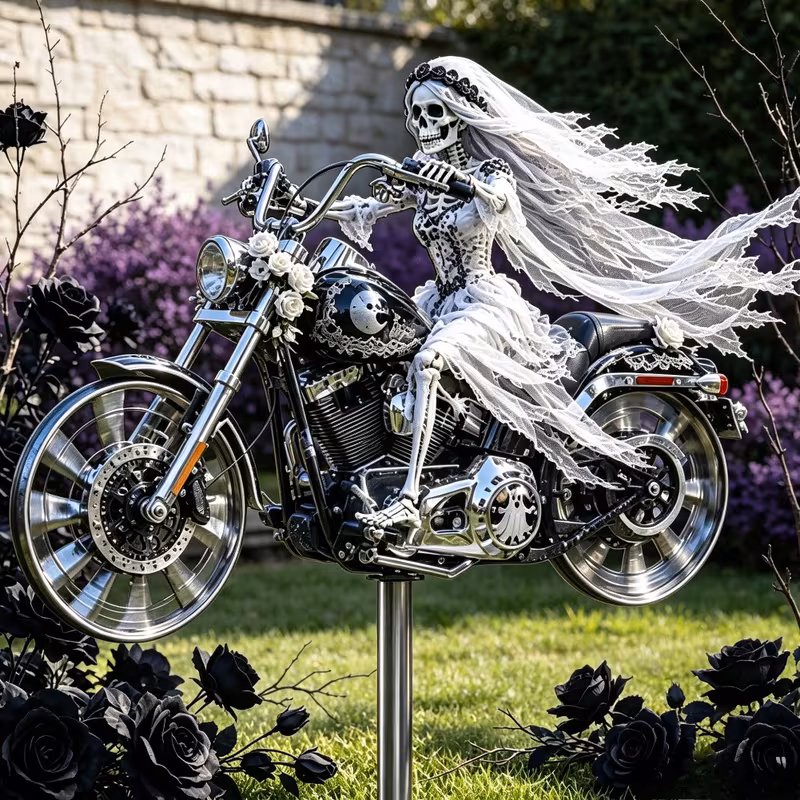 🖤 Eternal Vow – Gothic Bride Garden Stake | Motorcycle & Carousel Styles 🖤