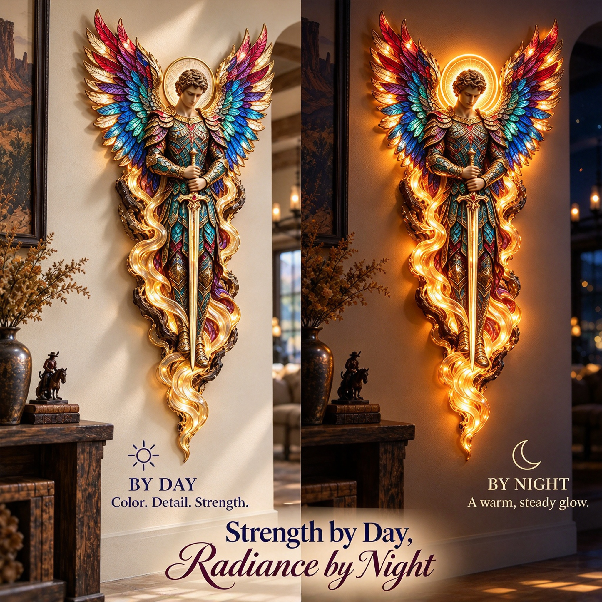 Angel wall art in a luxury living room