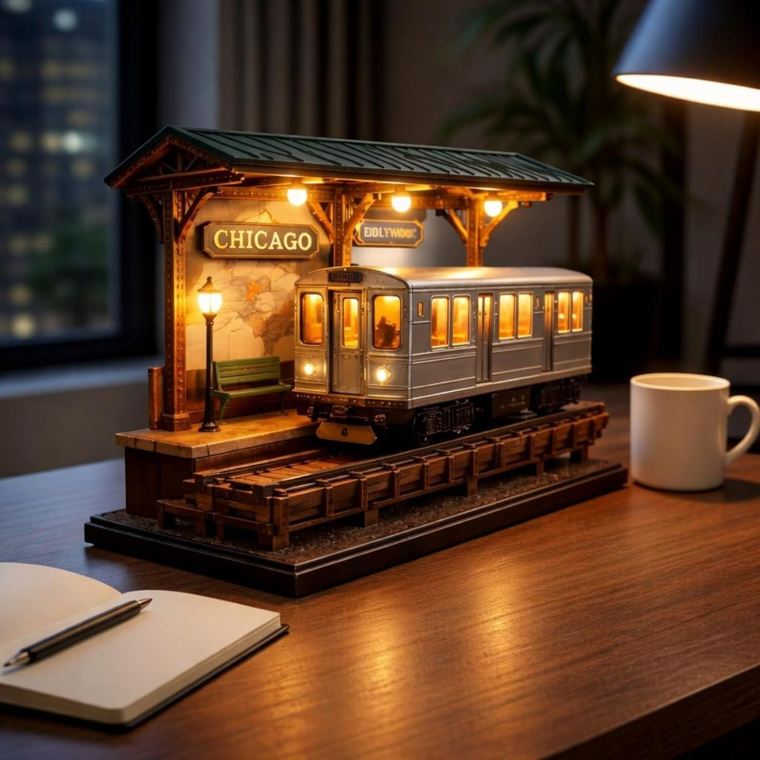 Vintage City Tram Mini Diorama LED Desk Lamp