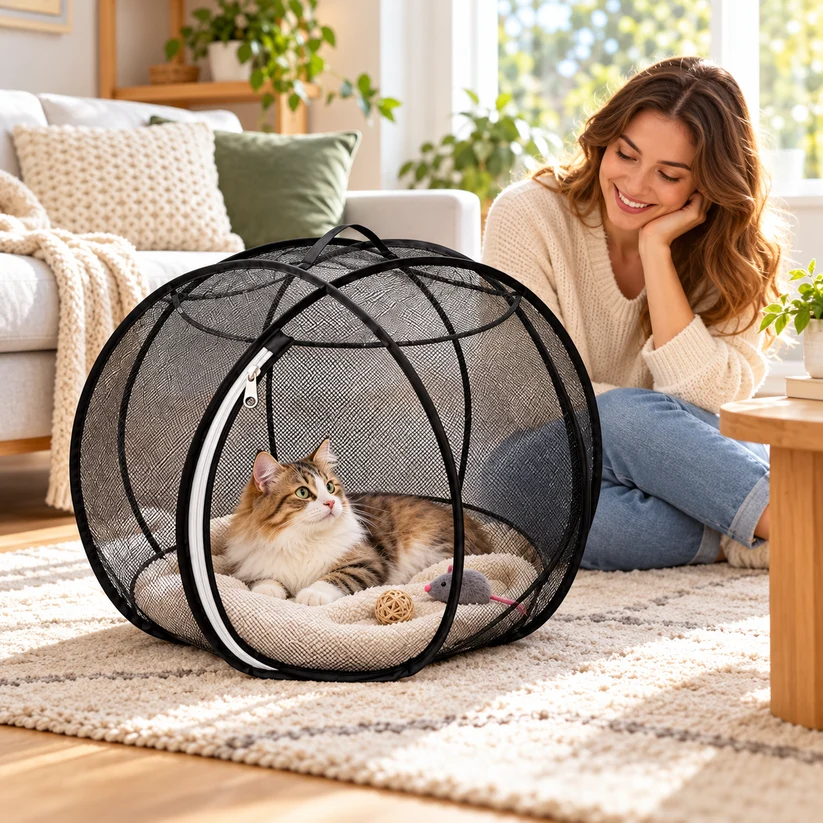 🔥 LAST DAY 49% OFF 🔥 Portable Pop-Up Cat Playpen | Breathable Mesh Enclosure for Indoor & Outdoor 🐱🌿