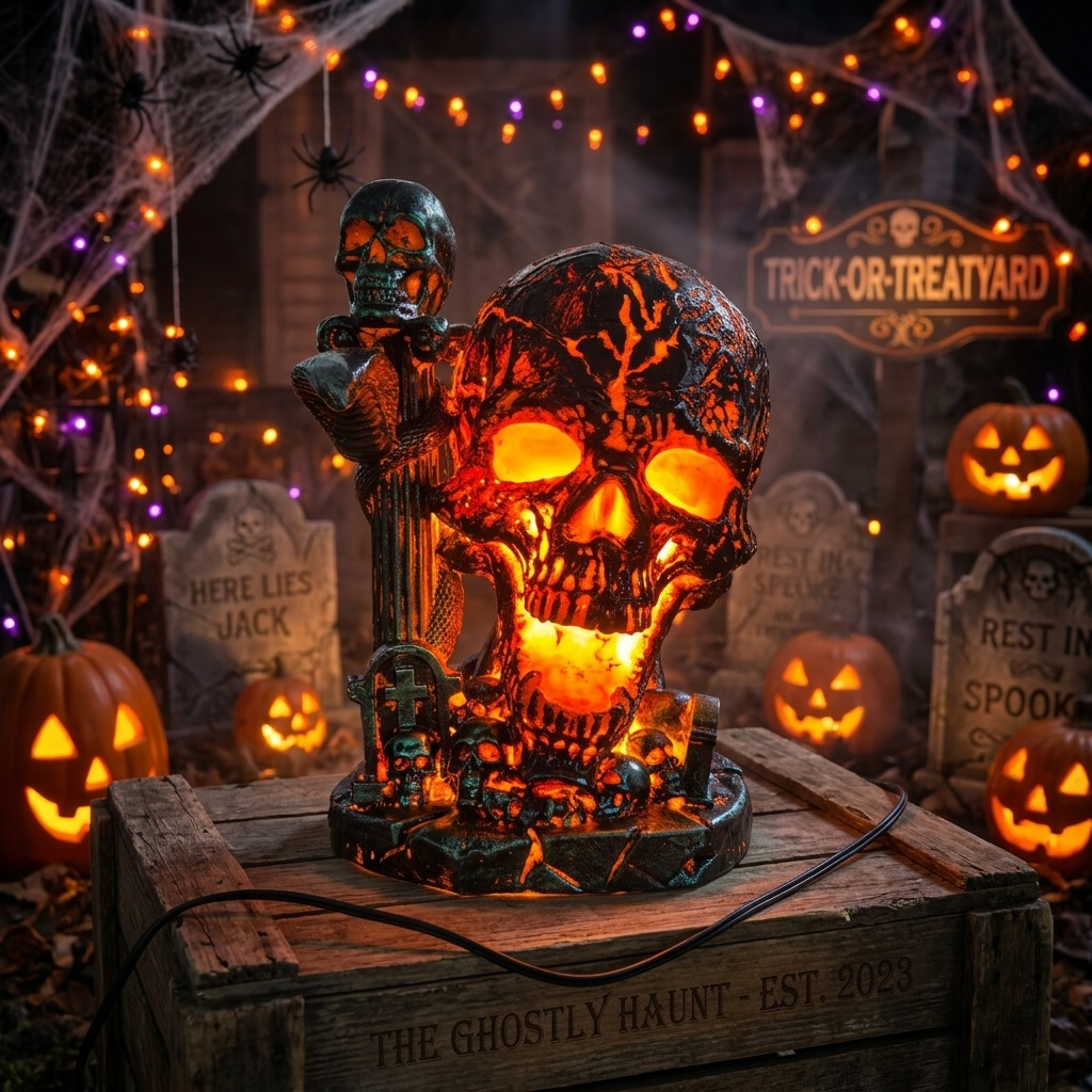 🎃💀Gothic Skull Pumpkin Light Sculpture