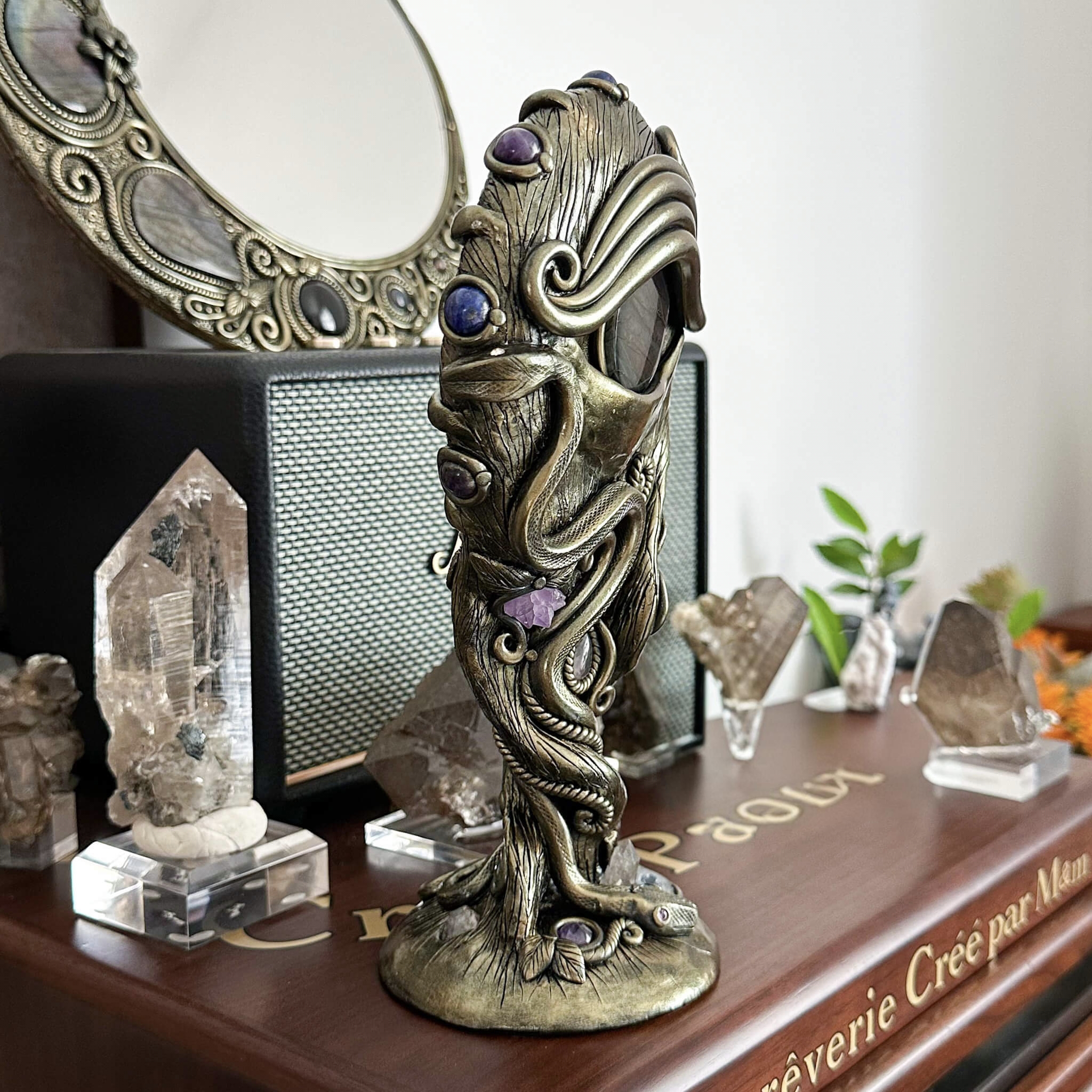🧙Natural Black Obsidian Mirror/ Witch Crystal Decor