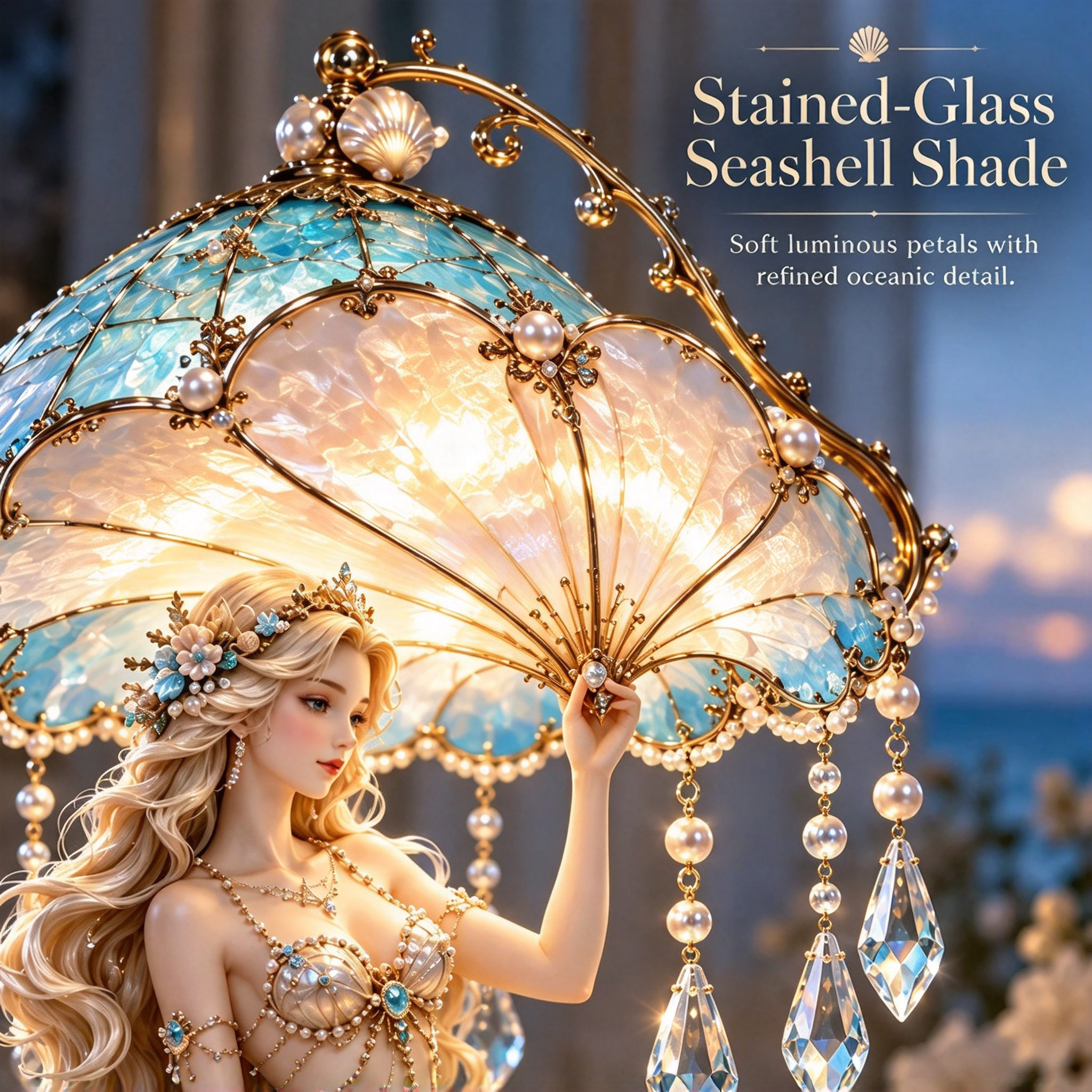 🐚 Enchanted Seashell Crystal Lamp – Ocean-Inspired Sculptural Table Light ✨