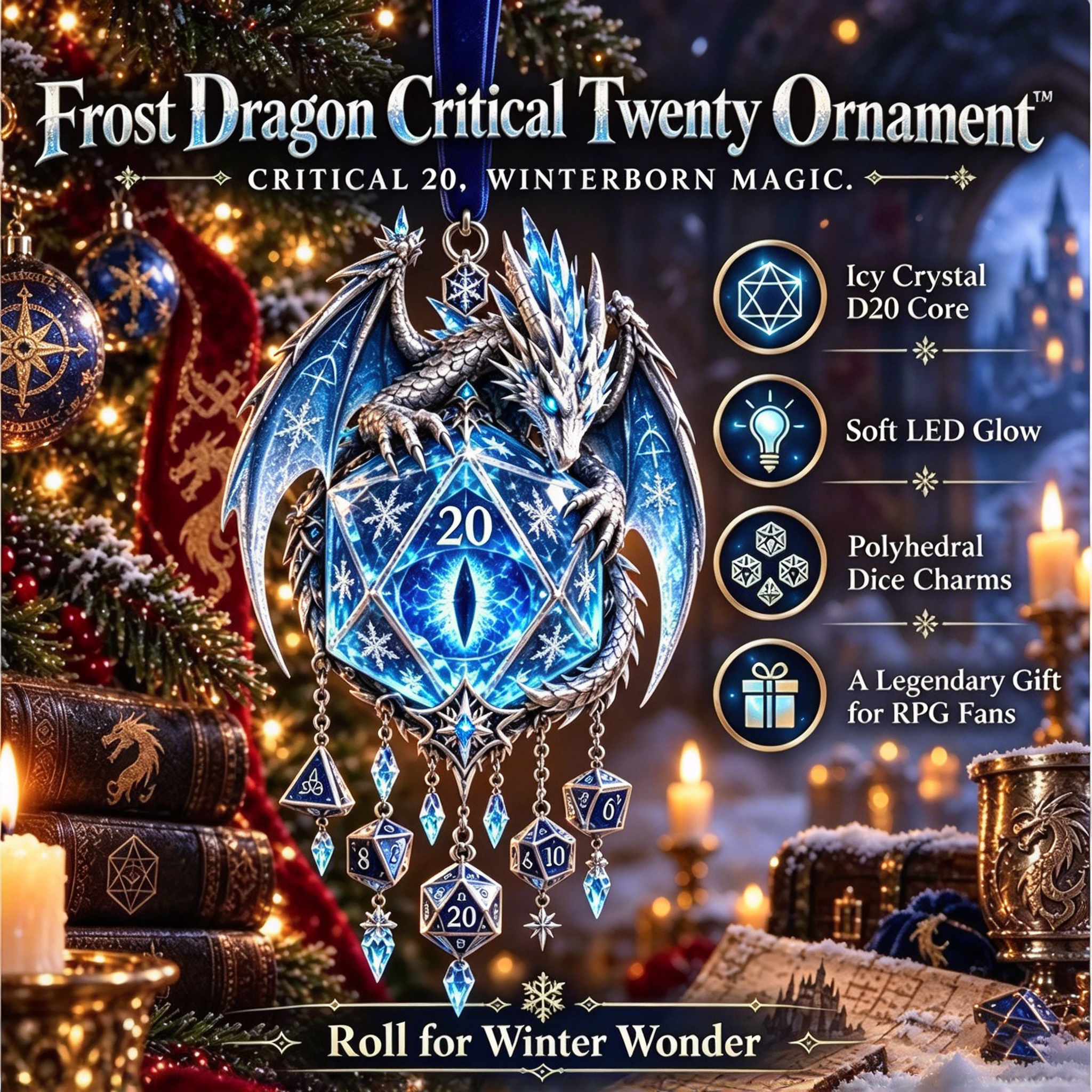 ✨ Mythic Guardian D20 Ornament – 6 Enchanted Glowing Designs ✨