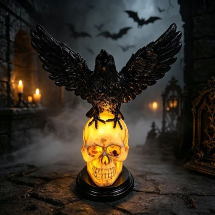 Raven Skull Guardian Sculpture – Gothic Dark Fantasy Home Decor