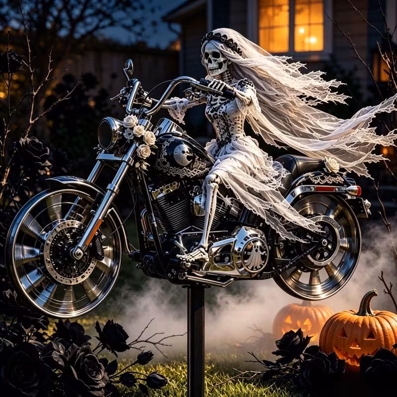 🖤 Eternal Vow – Gothic Bride Garden Stake | Motorcycle & Carousel Styles 🖤
