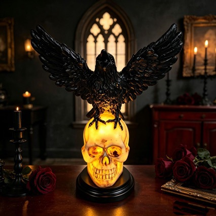 Raven Skull Guardian Sculpture – Gothic Dark Fantasy Home Decor