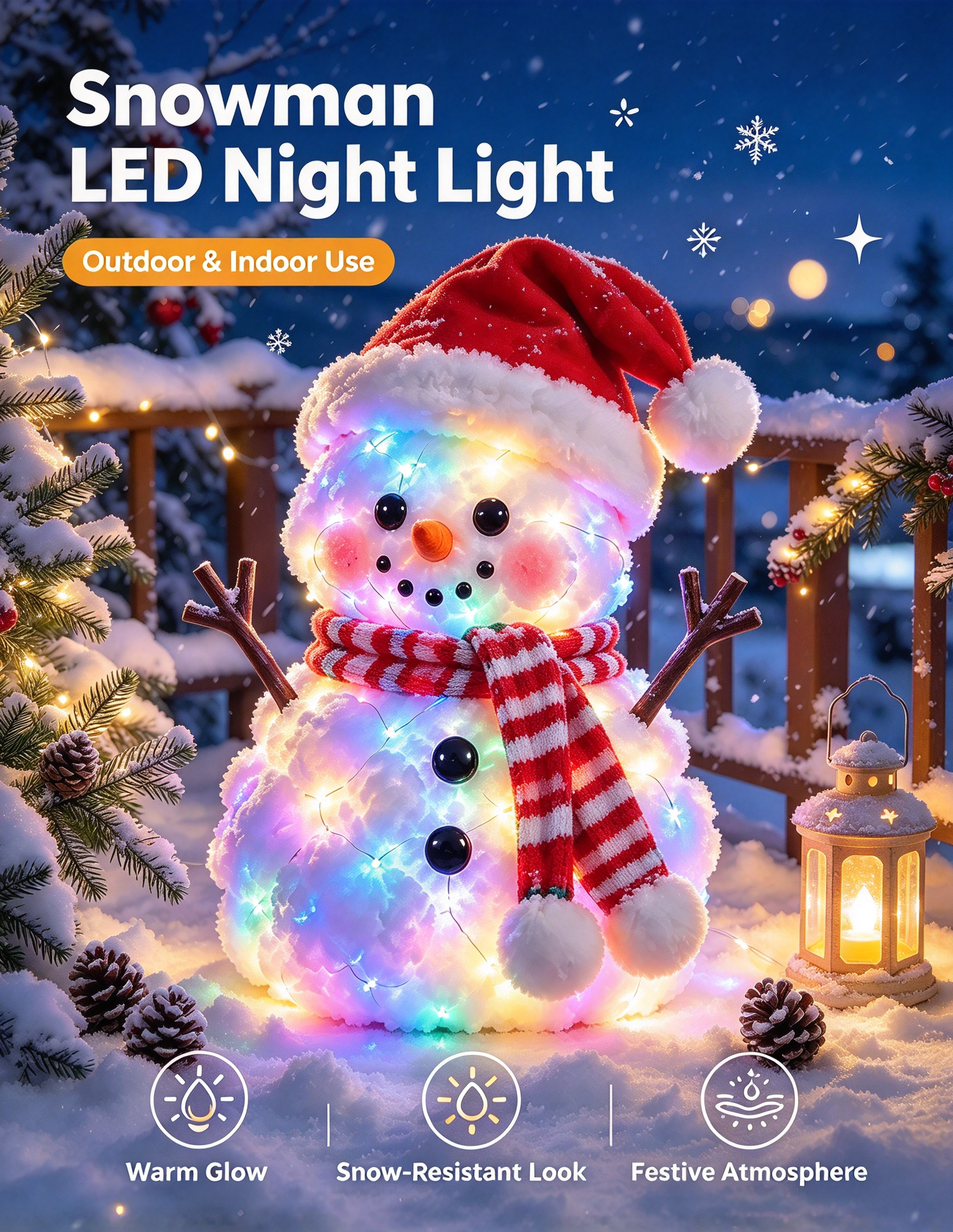 Glowing plush snowman Christmas decoration