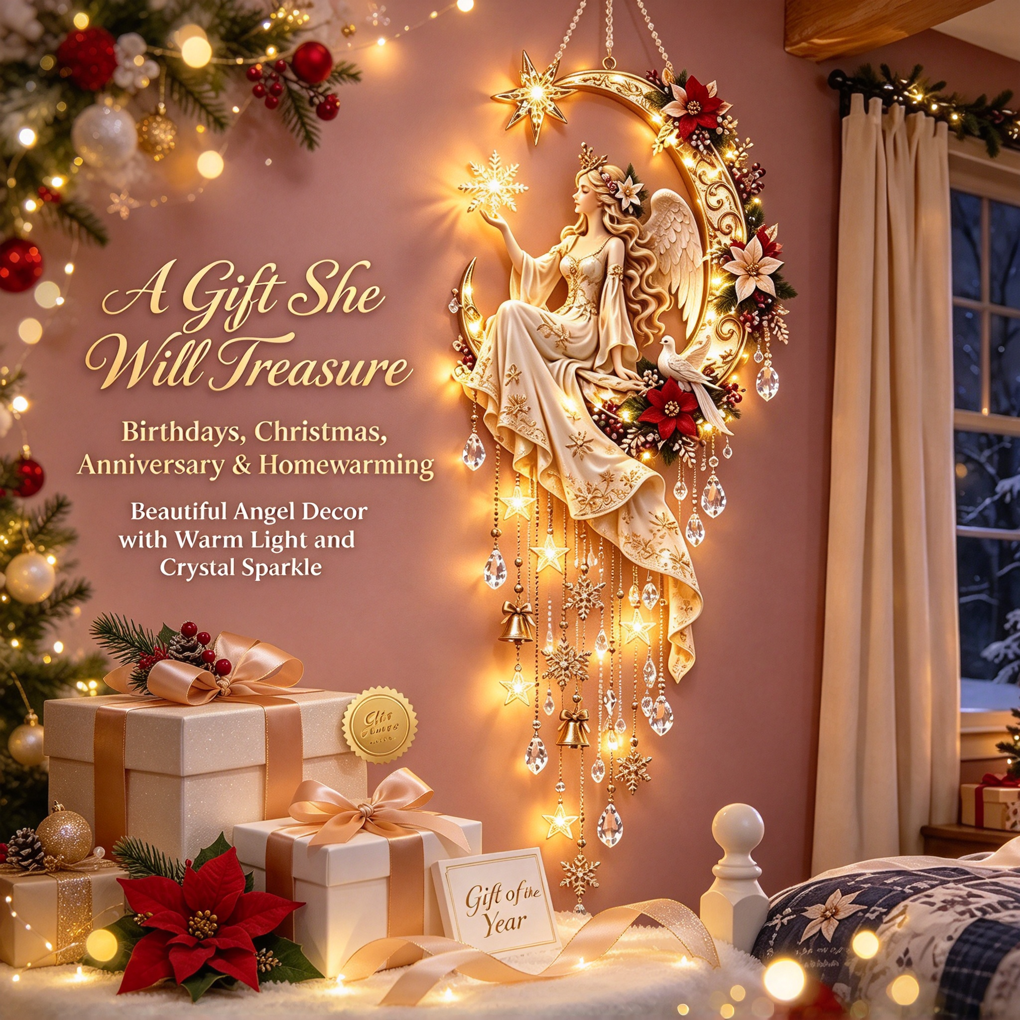 ✨ 49% OFF TODAY ✨ Starlight Angel Moon Wall Decor | Warm Your Home with Heavenly Sparkle 🕯️