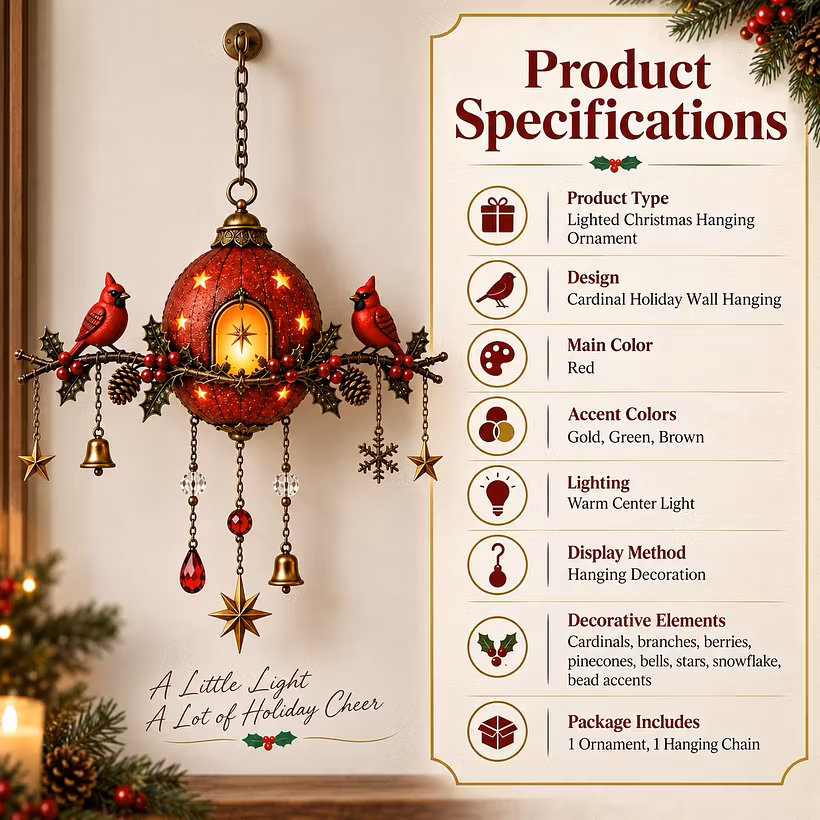 Lighted Cardinal Ornament – Warm Glow Christmas Hanging Decor 🐦