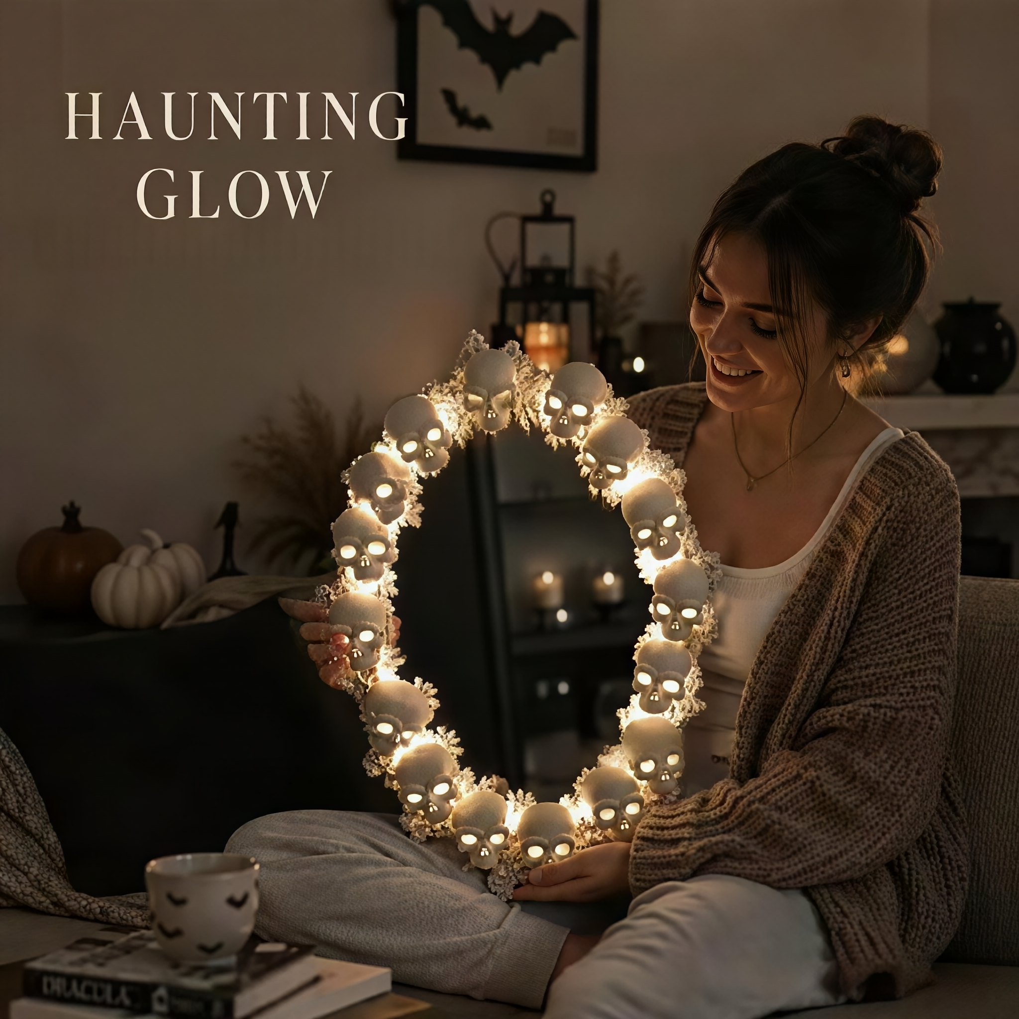 💀Gothic Skull LED Mirror – Dark Fantasy Wall Decor With Glowing Skull Design