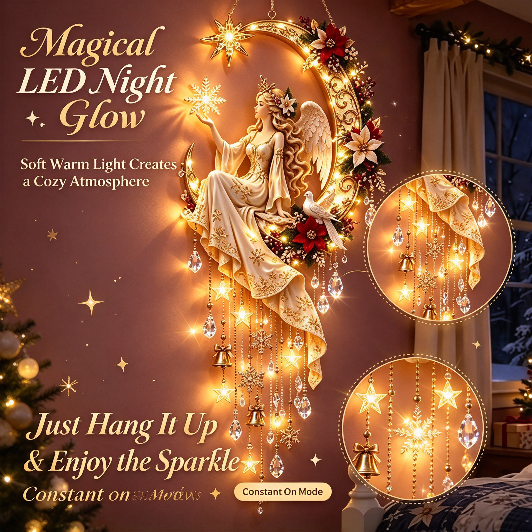 ✨ 49% OFF TODAY ✨ Starlight Angel Moon Wall Decor | Warm Your Home with Heavenly Sparkle 🕯️