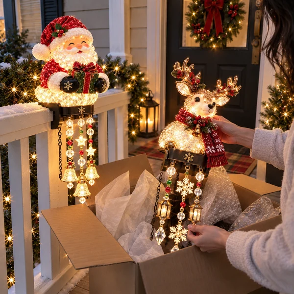 Holiday Railing Charm – Christmas Porch Decor with Warm Glow🎄