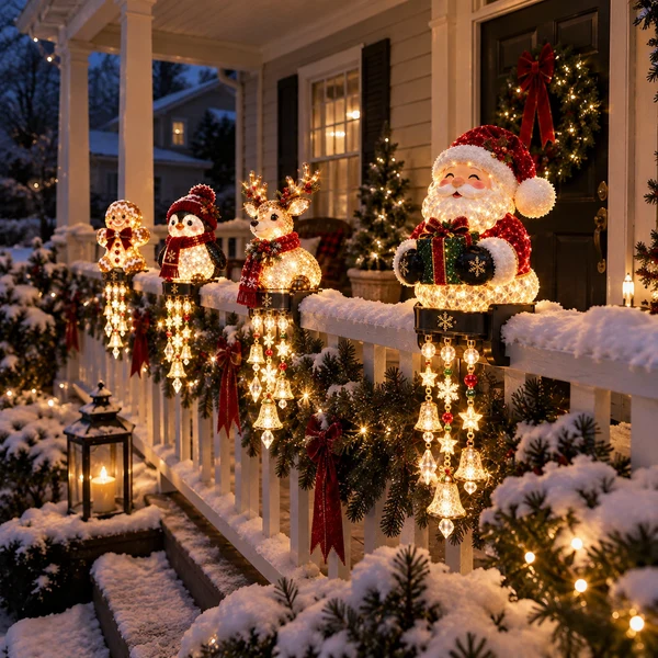 Holiday Railing Charm – Christmas Porch Decor with Warm Glow🎄