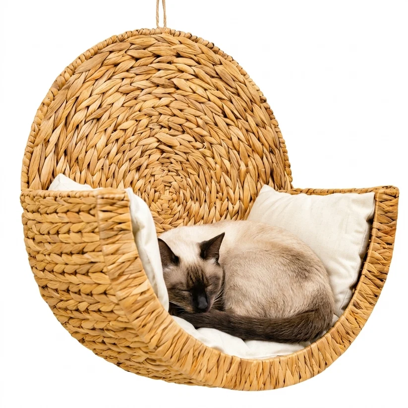 Wall-Mounted Cat Bed – Handwoven Water Hyacinth | Zero Floor Space🐱