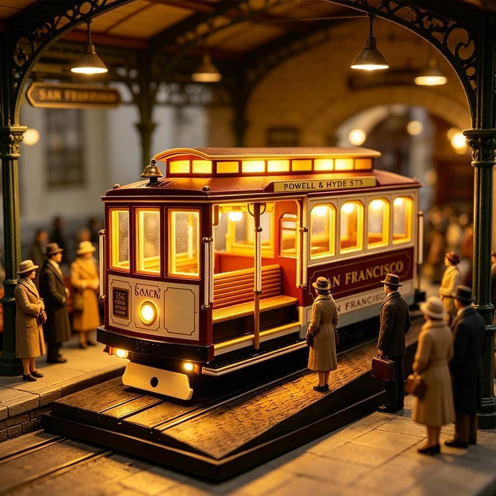 Vintage City Tram Mini Diorama LED Desk Lamp
