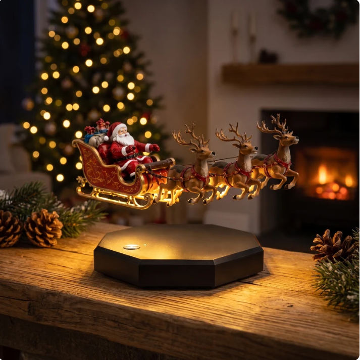 Santa’s Flight – Floating Christmas Decoration | Magnetic Levitation LED Display🎅