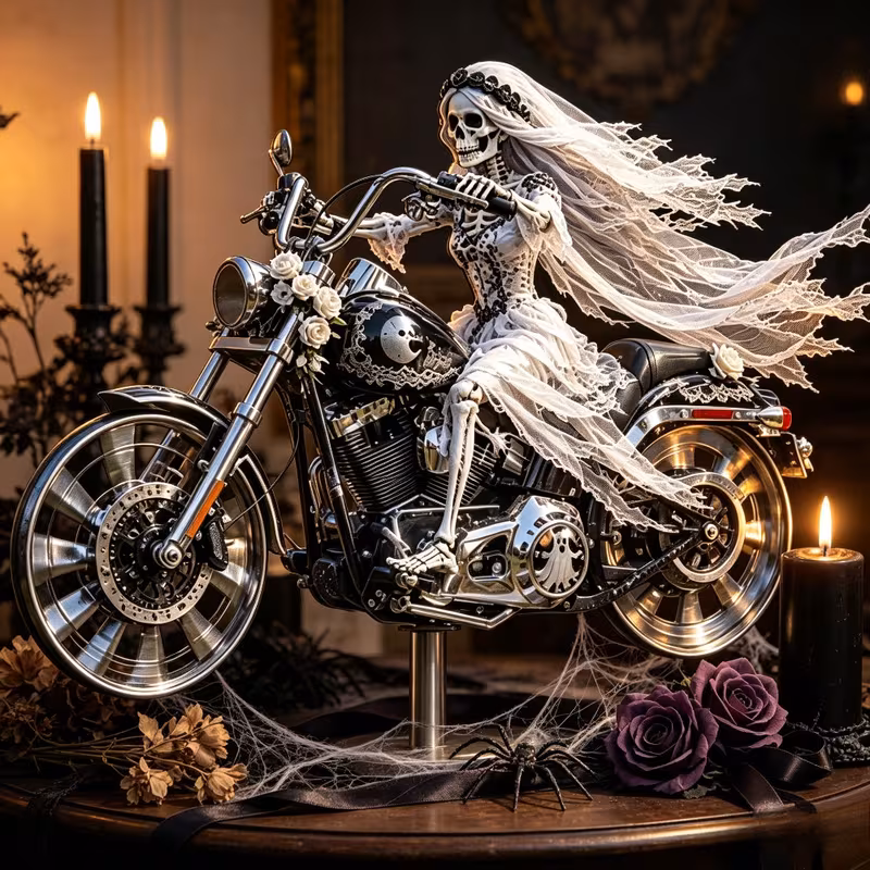 🖤 Eternal Vow – Gothic Bride Garden Stake | Motorcycle & Carousel Styles 🖤
