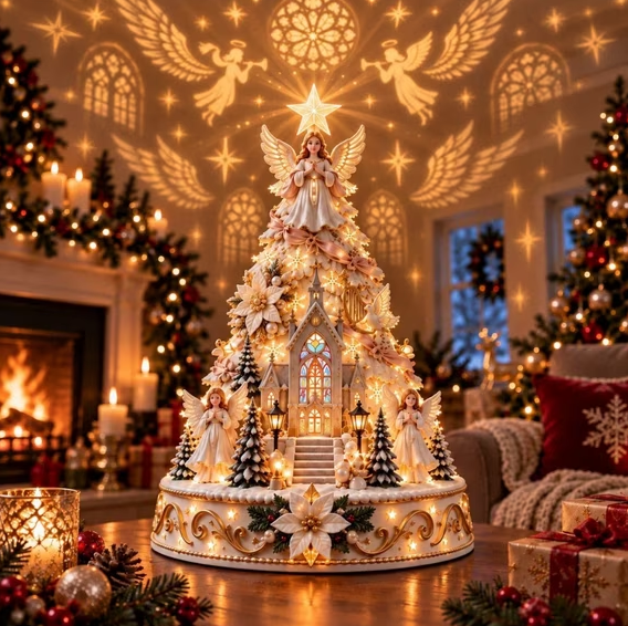 ⭐🎄 Christmas Village Tree Tabletop Decor With Projector