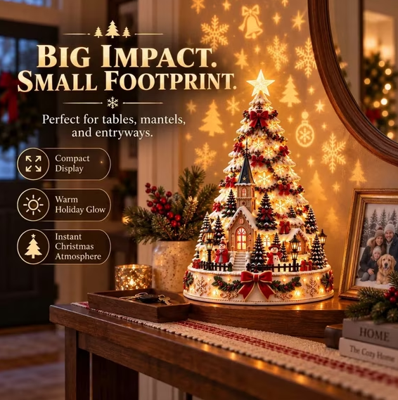 ⭐🎄 Christmas Village Tree Tabletop Decor With Projector