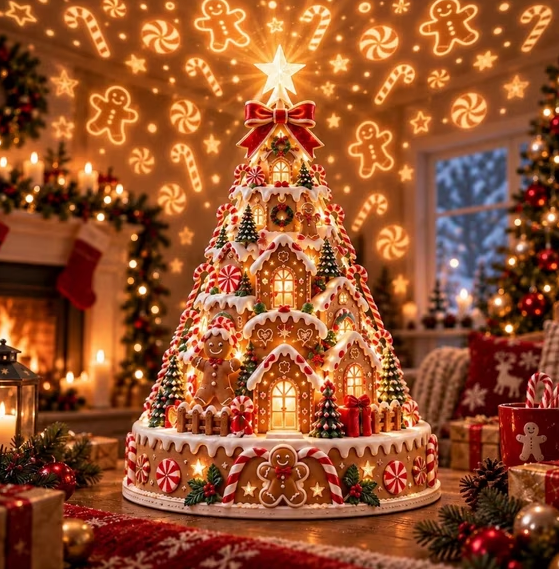 ⭐🎄 Christmas Village Tree Tabletop Decor With Projector