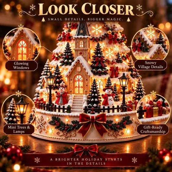 ⭐🎄 Christmas Village Tree Tabletop Decor With Projector