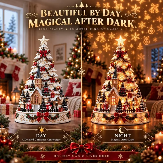 ⭐🎄 Christmas Village Tree Tabletop Decor With Projector