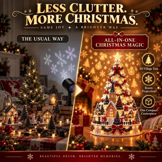 ⭐🎄 Christmas Village Tree Tabletop Decor With Projector