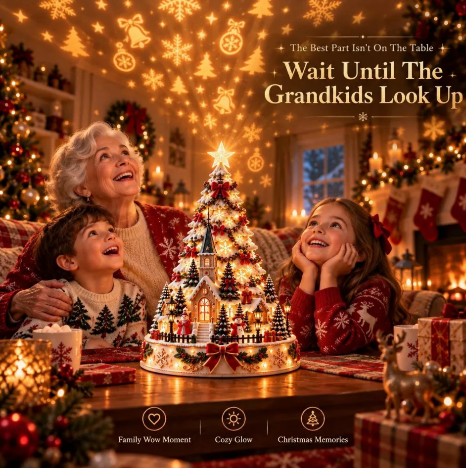 ⭐🎄 Christmas Village Tree Tabletop Decor With Projector