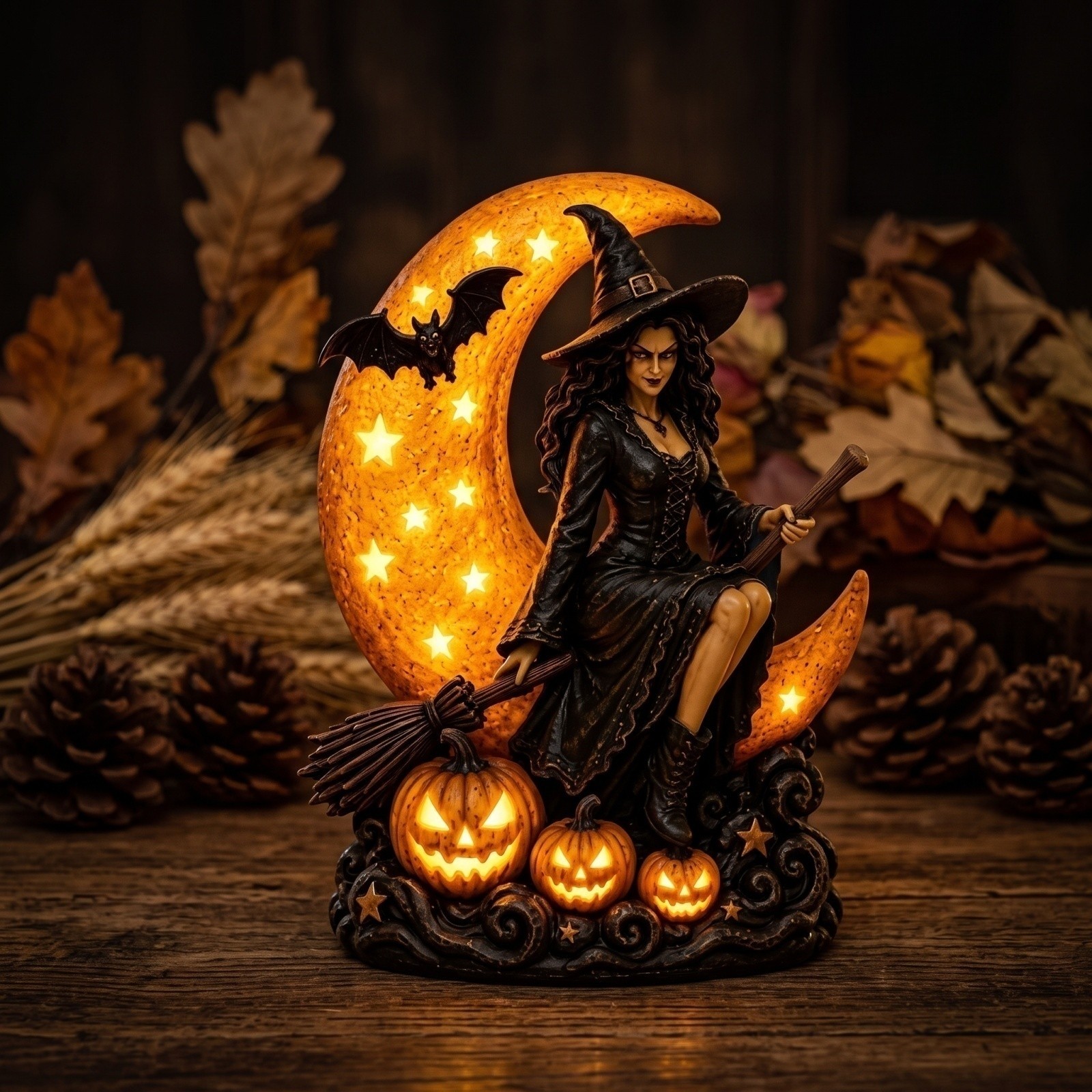 Halloween Witch Light LED Witch Tabletop Decor LED light-up witch figurine with spooky Halloween design for decorating bookshelves, cabinets, entryways, windowsills,Black
