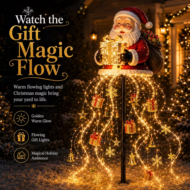 ❄️Santa's Gift Fountain Light – Solar Christmas Yard Stake Decor🎅