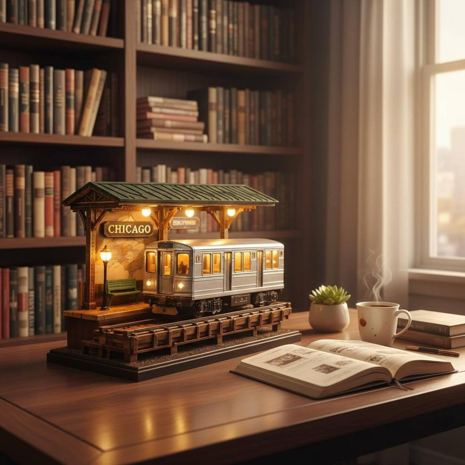 Vintage City Tram Mini Diorama LED Desk Lamp